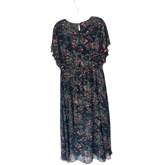 NWT Baltic Born Black Floral Print Flutter Sleeve Laurel Midi Dress Size XL - Picture 12 of 16